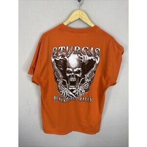 Vintage 2007 Sturgis Black Hills Rally Skull T Shirt Orange Delta Pro Weight L